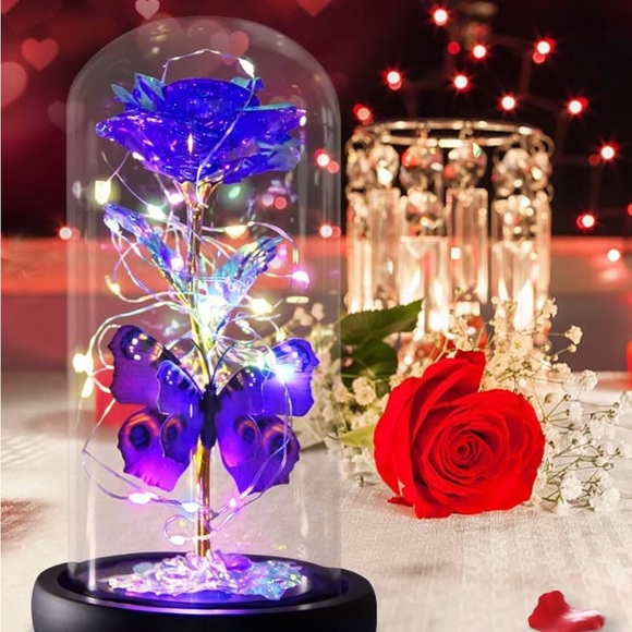 Galaxy Purple Butterfly Rose in Glass Dome, Light Up Rose - Picture 1 of 2